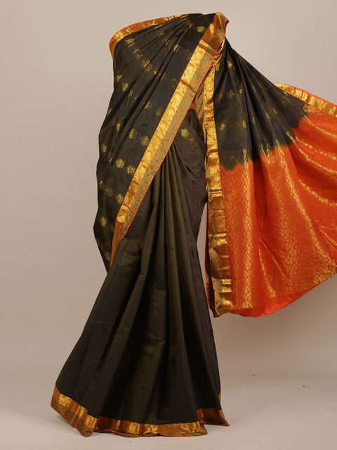 

Pothys Grey & Gold-Toned Ethnic Motifs Pure Silk Saree