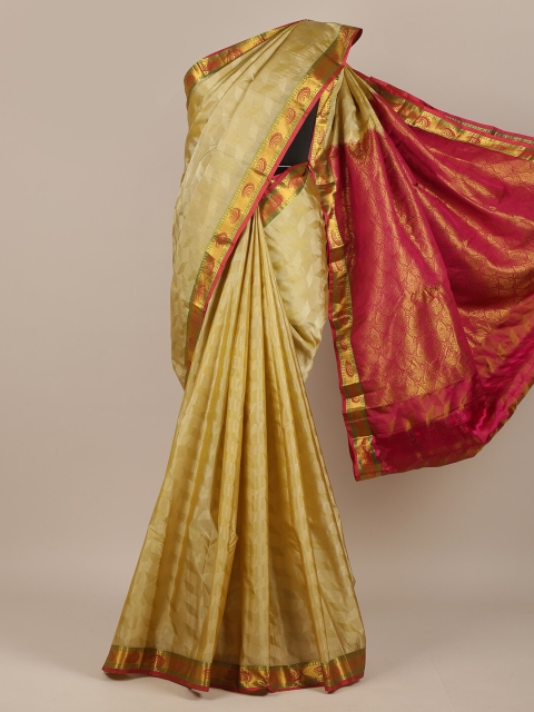 

Pothys Gold-Toned & Pink Woven Design Zari Pure Silk Saree