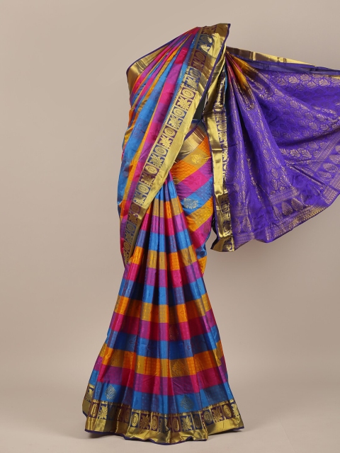 

Pothys Blue & Orange Woven Design Pure Silk Saree