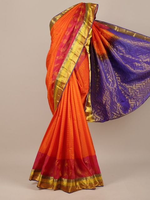 

Pothys Orange & Purple Woven Design Zari Pure Silk Saree