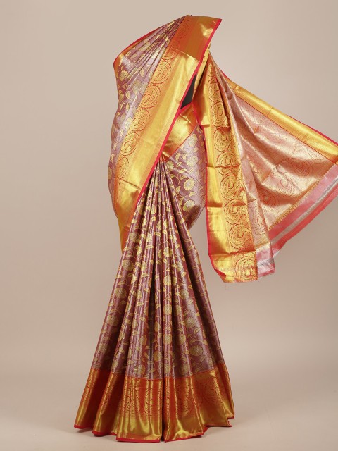 

Pothys Lavender & Gold-Toned Woven Design Zari Pure Silk Saree