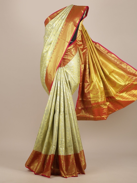 

Pothys Cream-Coloured & Red Woven Design Zari Pure Silk Saree