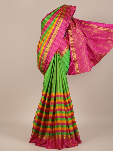 

Pothys Pink & Green Checked Zari Pure Silk Saree