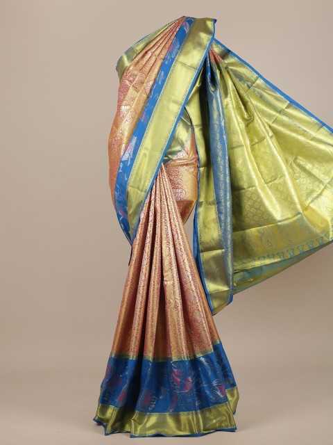 

Pothys Peach-Coloured & Green Ethnic Motifs Pure Silk Saree