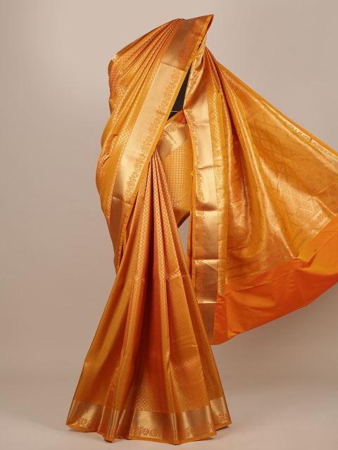 

Pothys Mustard Yellow & Gold-Toned Woven Design Zari Pure Silk Saree
