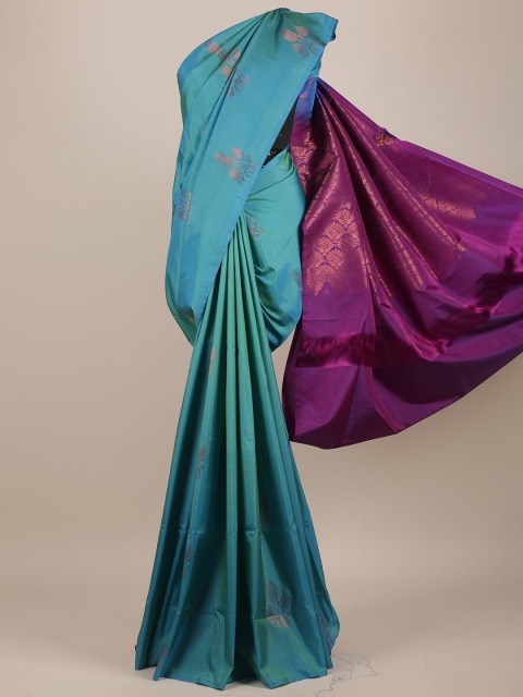 

Pothys Turquoise Blue & Purple Woven Design Zari Pure Silk Saree