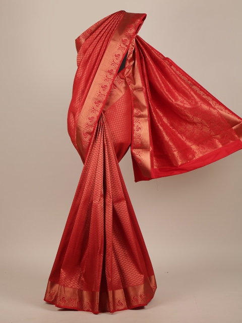 

Pothys Red & Gold-Toned Woven Design Zari Pure Silk Saree