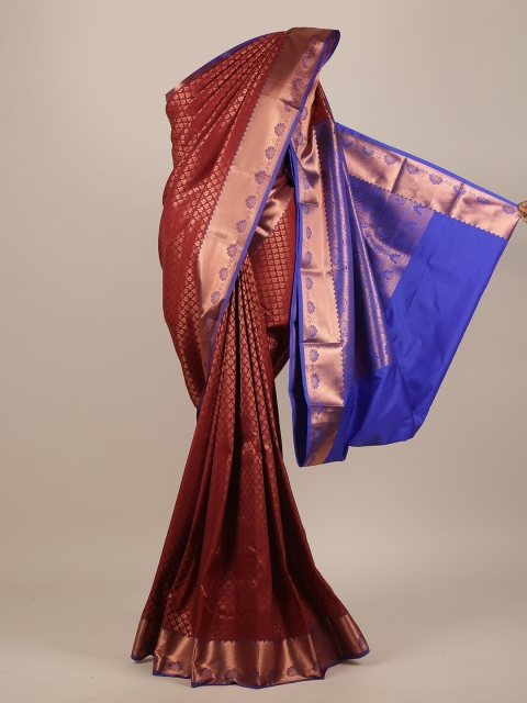 

Pothys Maroon & Blue Woven Design Zari Pure Silk Saree