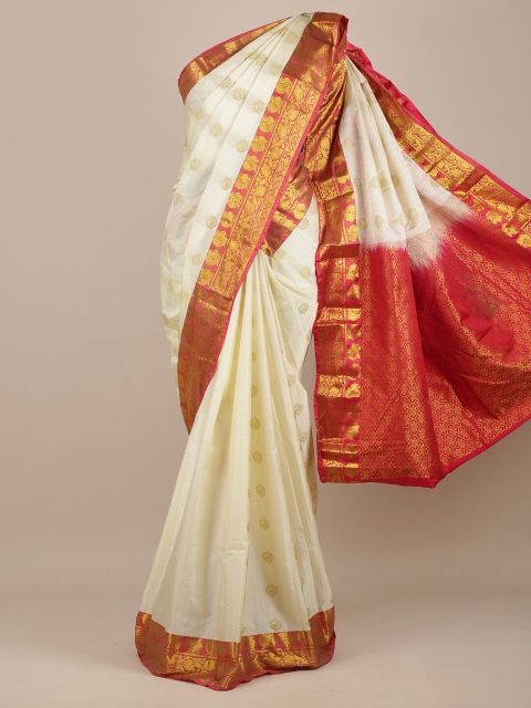 

Pothys White & Red Woven Design Zari Pure Silk Saree