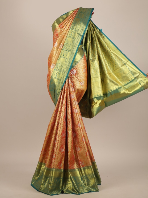 

Pothys Orange & Green Woven Design Zari Pure Silk Saree