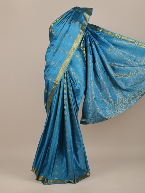 

Pothys Blue & Gold-Toned Woven Design Zari Pure Silk Saree