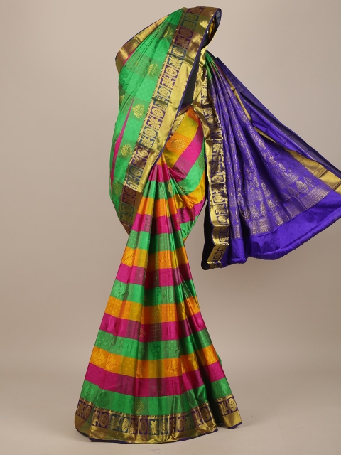 

Pothys Green & Blue Striped Zari Pure Silk Saree