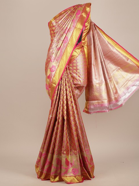 

Pothys Pink & Gold-Toned Woven Design Zari Pure Silk Saree
