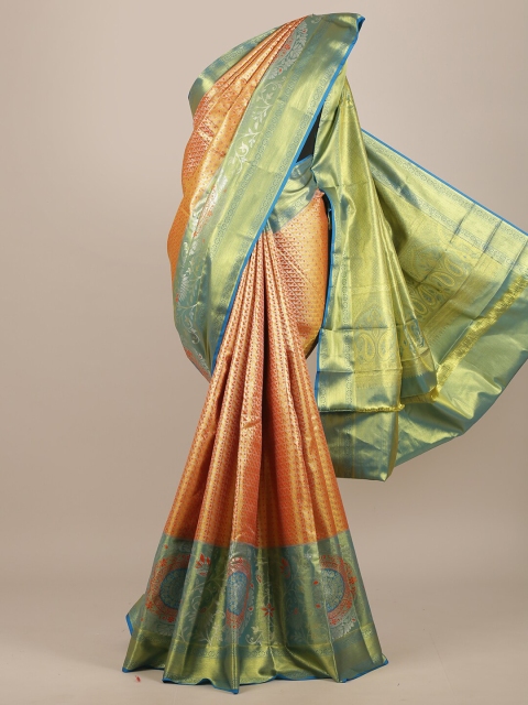 

Pothys Orange & Green Woven Design Zari Pure Silk Saree