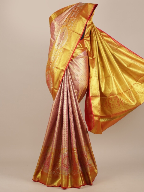 

Pothys Pink & Gold-Toned Woven Design Zari Pure Silk Saree