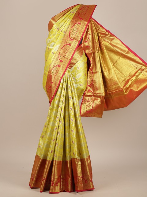 

Pothys Lime Green & Red Woven Design Zari Pure Silk Saree
