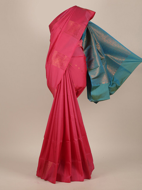 

Pothys Pink & Turquoise Blue Woven Design Zari Pure Silk Saree