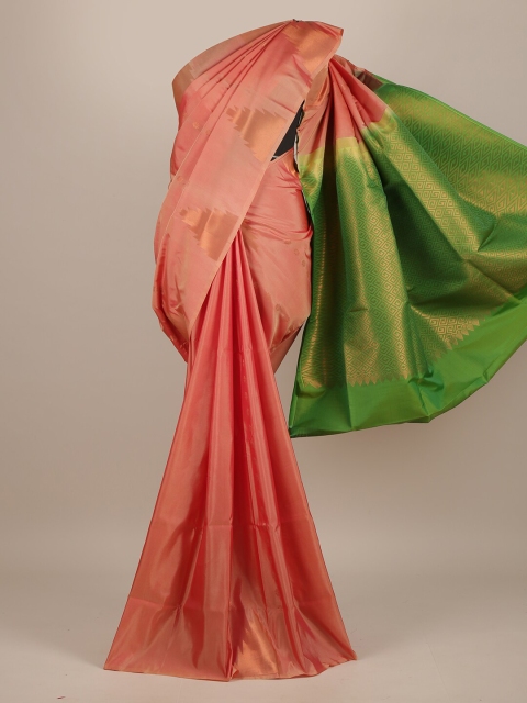 

Pothys Peach-Coloured & Green Woven Design Zari Pure Silk Saree