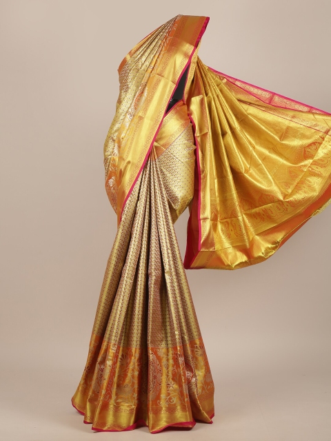 

Pothys Beige & Gold-Toned Ethnic Motifs Pure Silk Saree