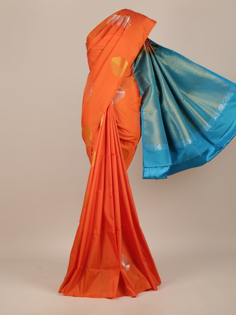 

Pothys Orange & Blue Woven Design Pure Silk Saree