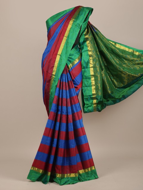 

Pothys Green & Maroon Striped Zari Pure Silk Saree