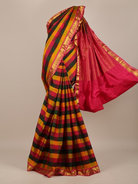 

Pothys Pink & Green Checked Zari Pure Silk Saree