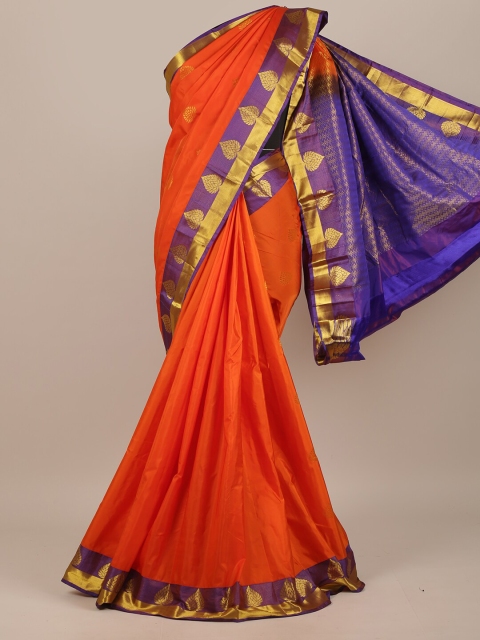 

Pothys Orange & Purple Ethnic Motifs Zari Pure Silk Saree