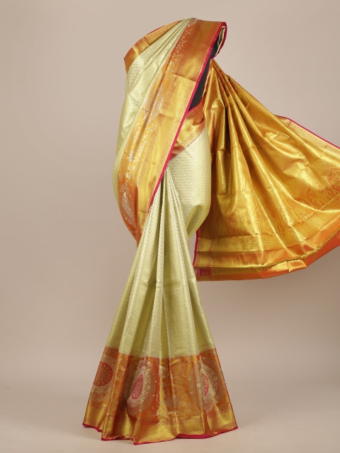 

Pothys Cream-Coloured & Gold-Toned Woven Design Zari Pure Silk Saree