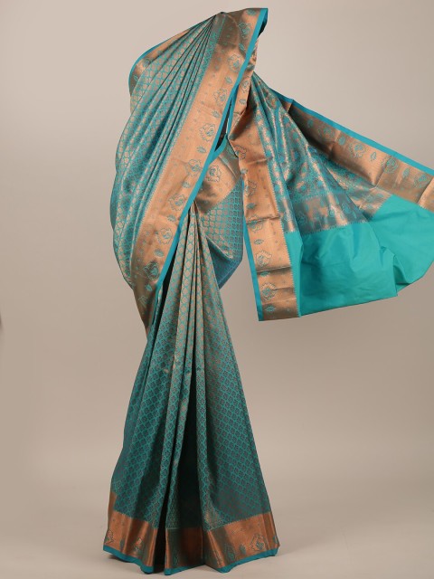

Pothys Blue & Gold-Toned Woven Design Zari Pure Silk Saree