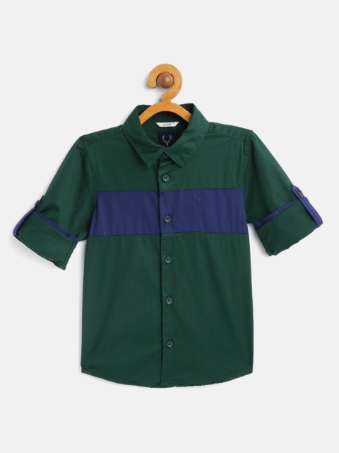 

Allen Solly Junior Boys Green & Blue Pure Cotton Boxy Colourblocked Casual Shirt
