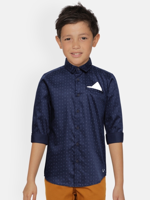 

Allen Solly Junior Boys Navy Blue Slim Fit Pure Cotton Printed Casual Shirt