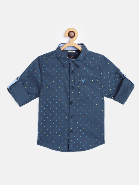 

Allen Solly Junior Boys Navy Blue Conversation Printed Boxy Pure Cotton Casual Shirt