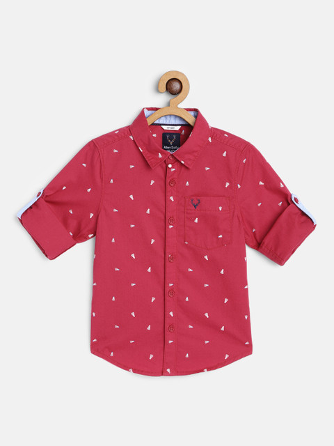 

Allen Solly Junior Boys Red Conversational Printed Boxy Pure Cotton Casual Shirt