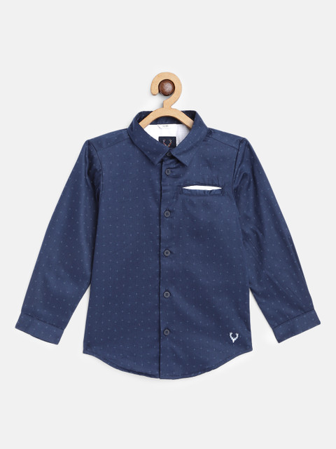 

Allen Solly Junior Boys Navy Blue Geometric Printed Slim Fit Pure Cotton Casual Shirt
