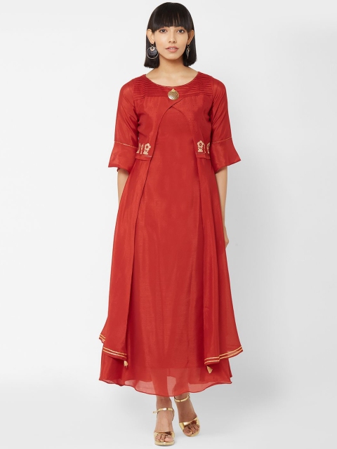 

ZOLA Women Rust Layered Embellished A-Line Kurta