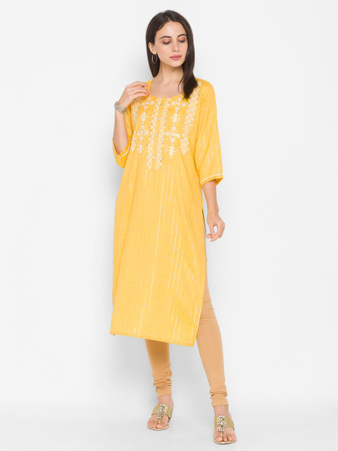 

ZOLA Women Yellow & White Geometric Embroidered Kurta