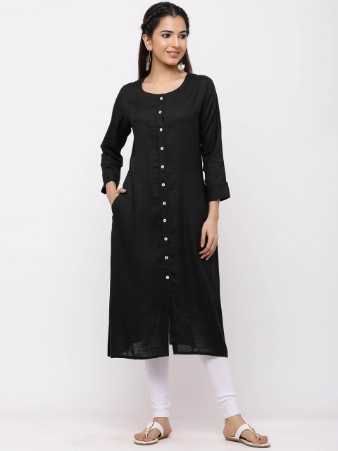 

ZOLA Women Black Solid Straight Kurta With Pocket