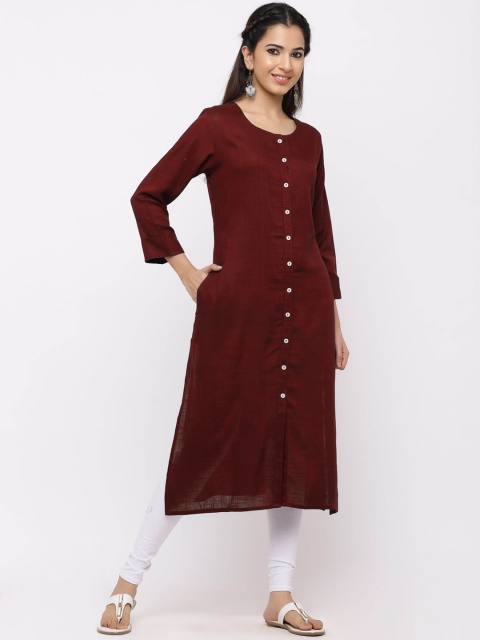 

ZOLA Women Maroon Solid Straight Kurta With Pocket
