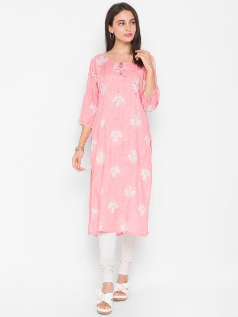 

ZOLA Women Pink & White Floral Embroidered Kurta