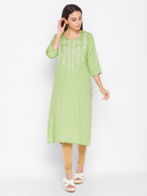 

ZOLA Women Green Embroidered Straight Kurta