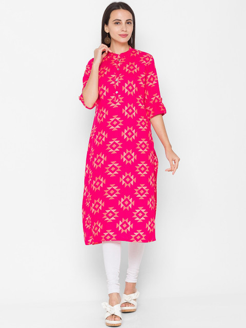 

ZOLA Women Pink Geometric Printed Pure Cotton Straight Kurta