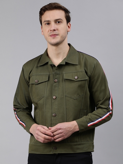

VOXATI Men Olive Green Denim Jacket