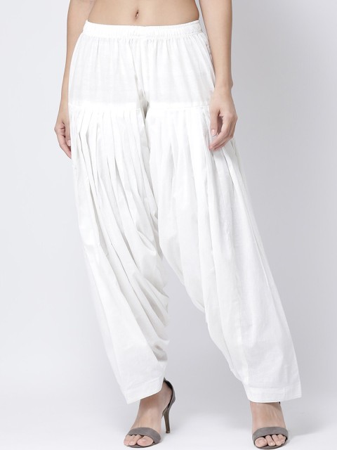

Charitra Women White Solid Cotton Khajuri Salwar