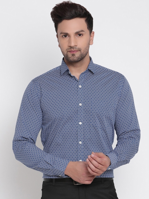 

Copperline Men Blue Slim Fit Floral Opaque Printed Pure Cotton Formal Shirt