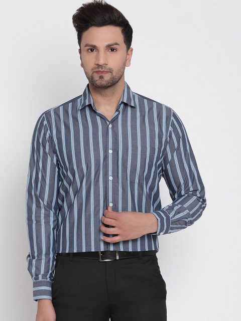 

Copperline Men Blue Slim Fit Opaque Striped Pure Cotton Formal Shirt