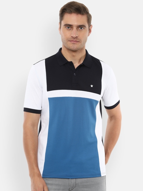 

Louis Philippe Men Blue Colourblocked Polo Collar Applique T-shirt