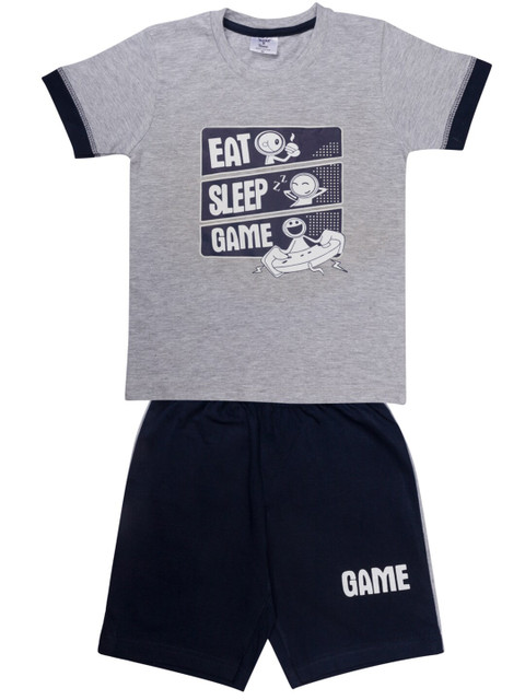 

Todd N Teen Boys Grey & Black Printed Pure Cotton T-shirt with Shorts