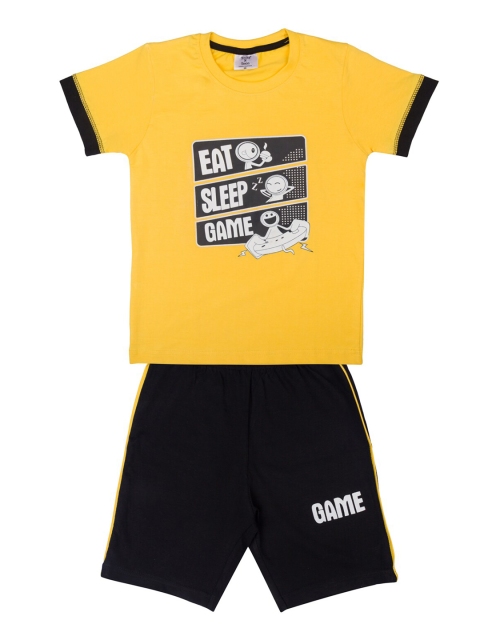 

Todd N Teen Boys Yellow & Black Printed T-shirt with Shorts