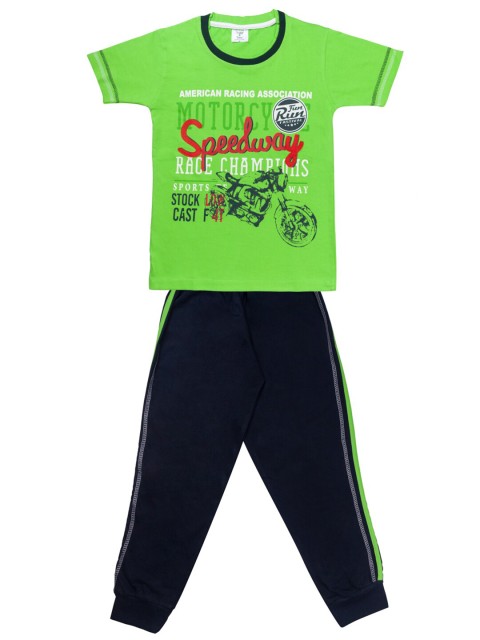 

Todd N Teen Boys Green & Black Printed T-shirt with Pyjamas