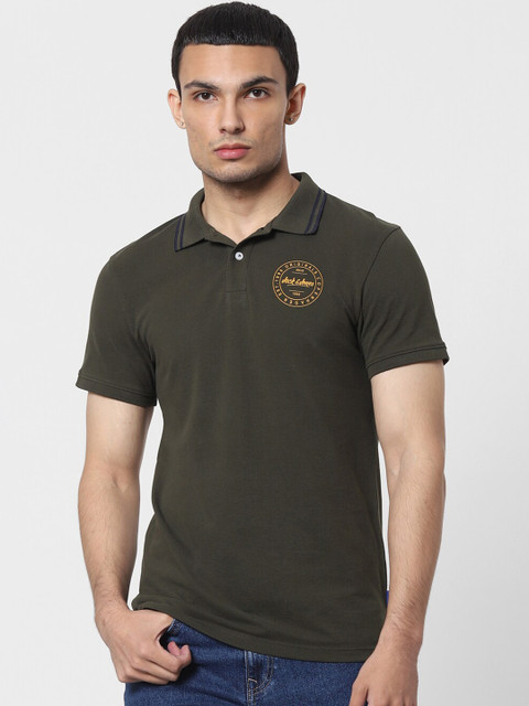 

Jack & Jones Men Olive Green Polo Collar T-shirt